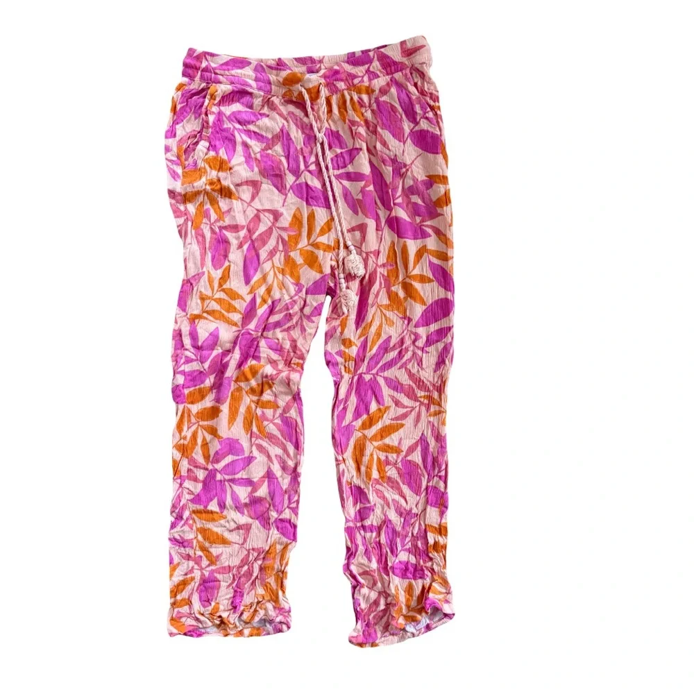 P.J. Salvage Pink‎ Orange Leaf Beach Resort Sleepwear Set Medium